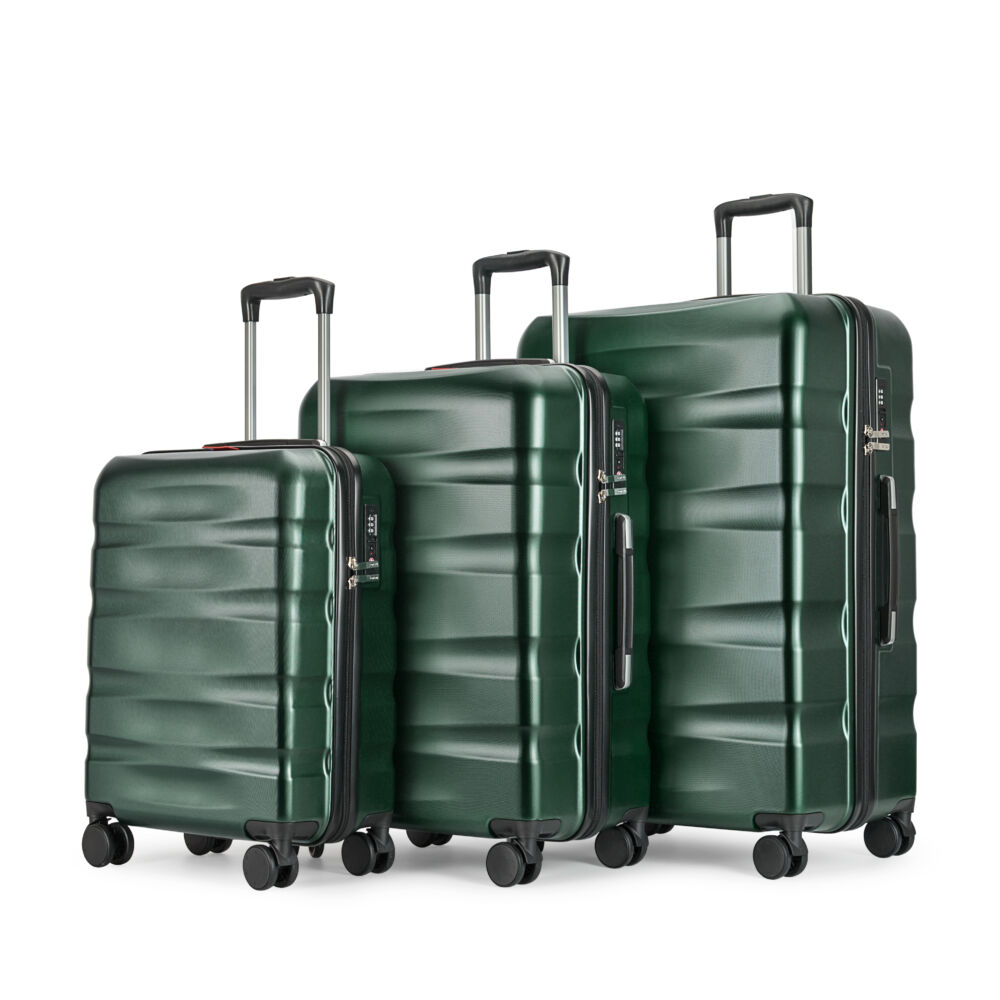 BONTOUR “Wave” 3 db-os Bőrönd Szett, Duplakerekes Gurulós bőrönd TSA zárral, Dzsungelzöld